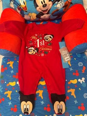 Disney Baby "My 1st Christmas" Mickey & Minnie Fleece Footie Pajamas - NWT